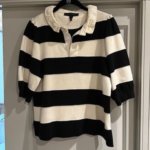 Marc Jacobs Black&White Stride Shirt w/ Ruffled Collar